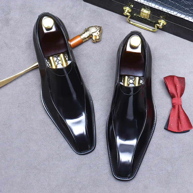 

Handmade Mens Wedding Oxford Shoes Black Genuine Leather Luxury Designer Dress Shoe Men Slip On Formal Loafers Shoes Man