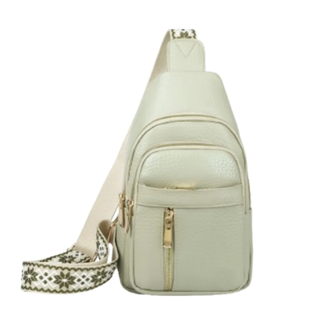 

PU Leather Bohemian Chest Bag Solid Color Multi-Pocket Crossbody Backpack Vintage Waterproof Women's Handbag Cycling