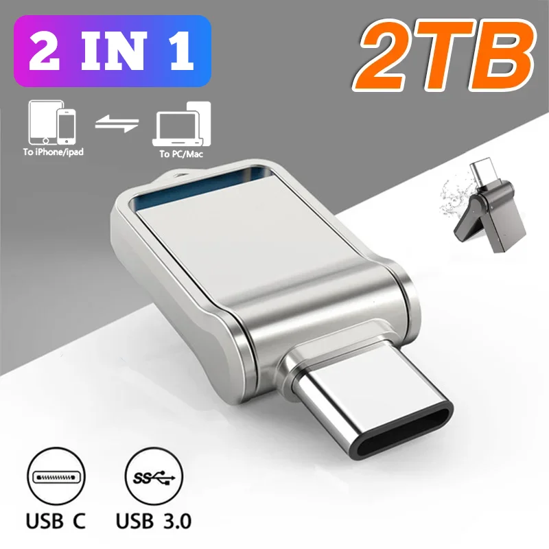 Metalowy pendrive 2 w 1 USB 3.0 Szybki telefon komórkowy Komputer Wzajemna transmisja U Disk 2TB Pendrive o dużej pojemności