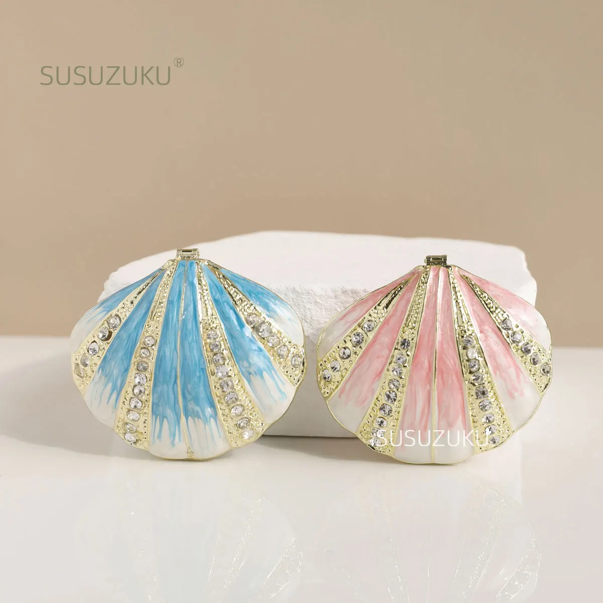 SIQIZHOU Shell Hand Painted Enameled  Jewelry Trinket Box  Animal Figurines Jewellery boxes Hinged Collectibles Ring Holder