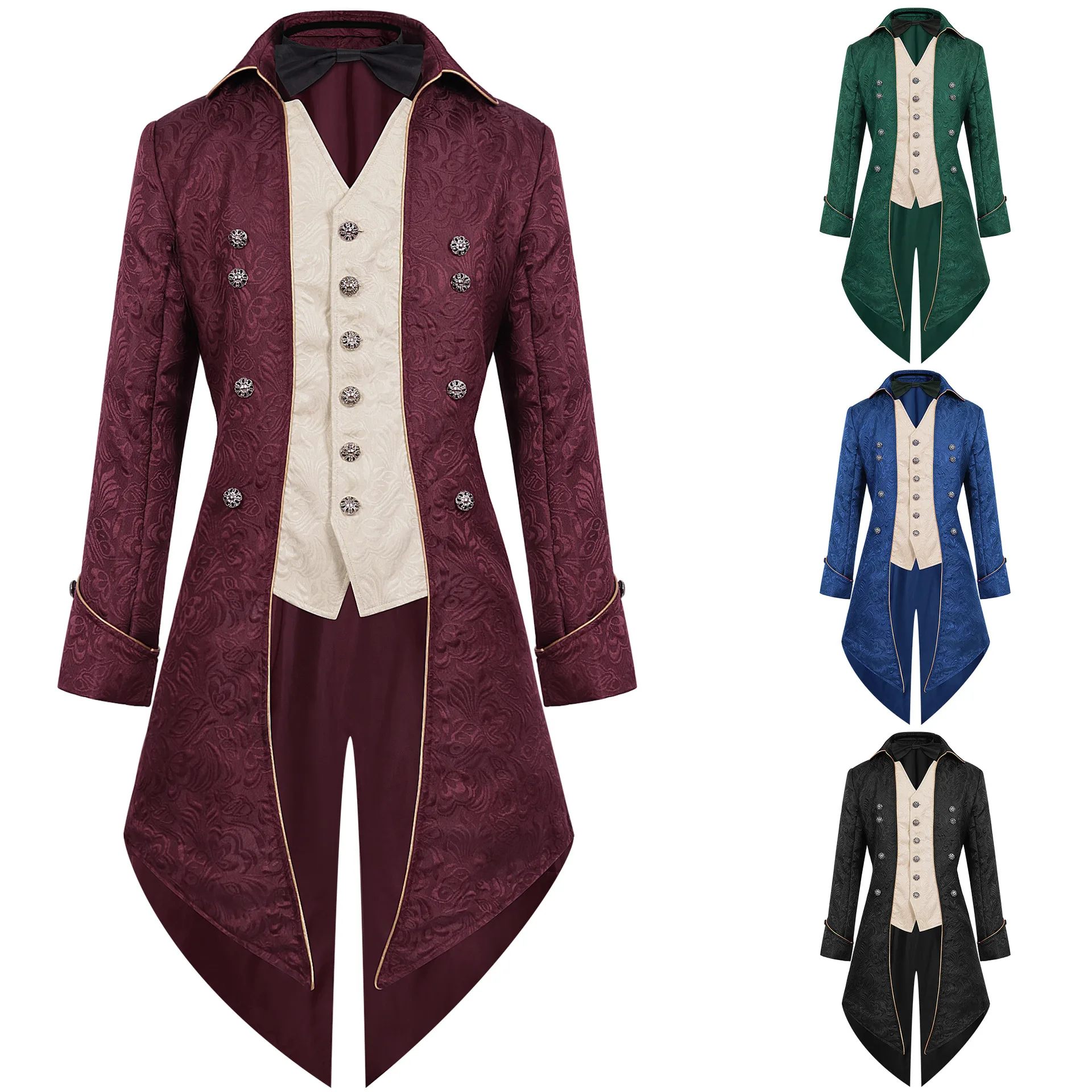 

loween Tailcoat Men's Mid-Length Par Clothing Medieval Retro Sle Large Coat Youth Faion Long Version No Collar