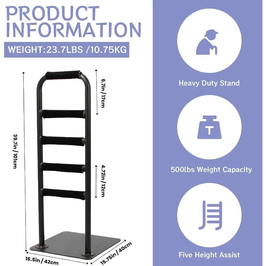 Heavy Duty Couch Stand Assist for Elderly with 5 Height Adjustments, Non-Slip Grip Cover & 500lb Capacity Sit-to-Stand Lift Support