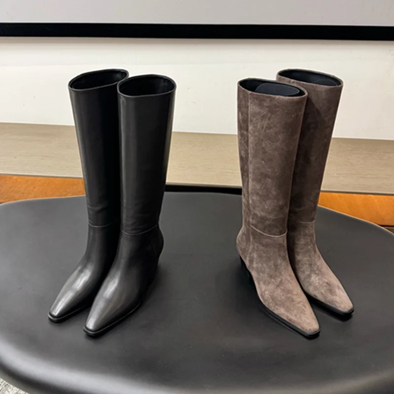 

Jenny&Dave French Fashion Lady Women's Boots Woman Shoes Women's High Boots Genuiune Cowhide Leather Soft Knee Boots Women