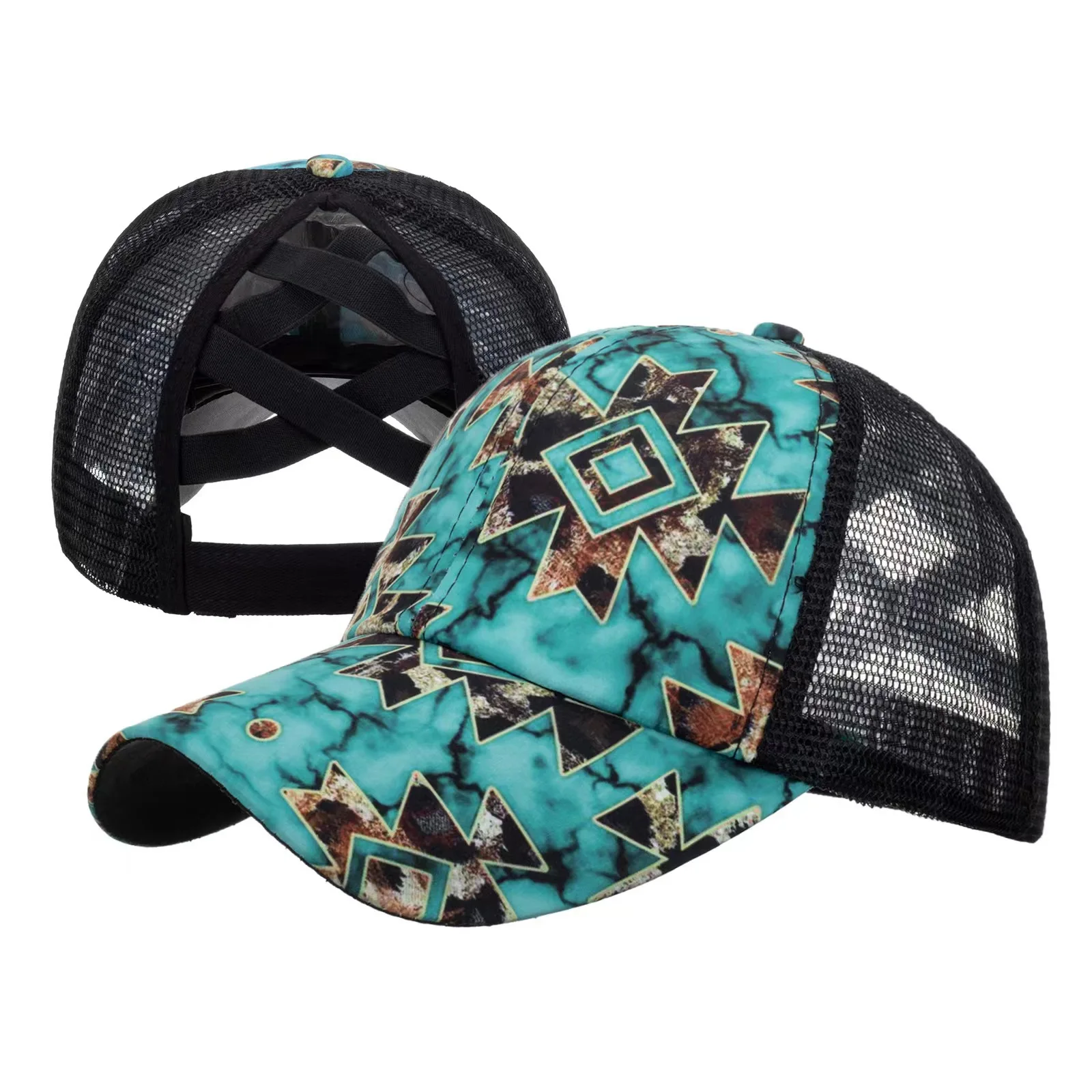 Hat print opening cross ponytail hat colorful graffiti sun shading duck tongue cap baseball cap women