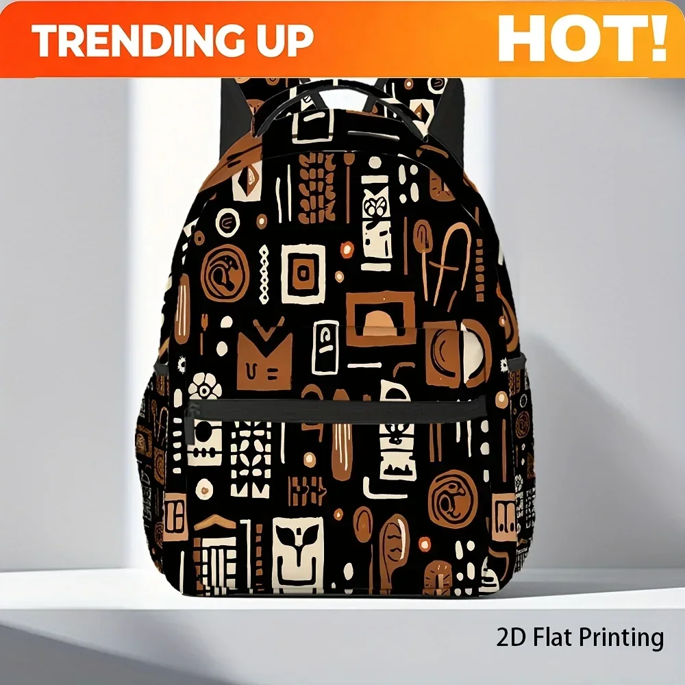 Custom Bag 1pc 2D Flat Printing African Tribal Art Pattern Backpack - Lightweight, Casual Style With Adjustable Strap, Zipper Cl