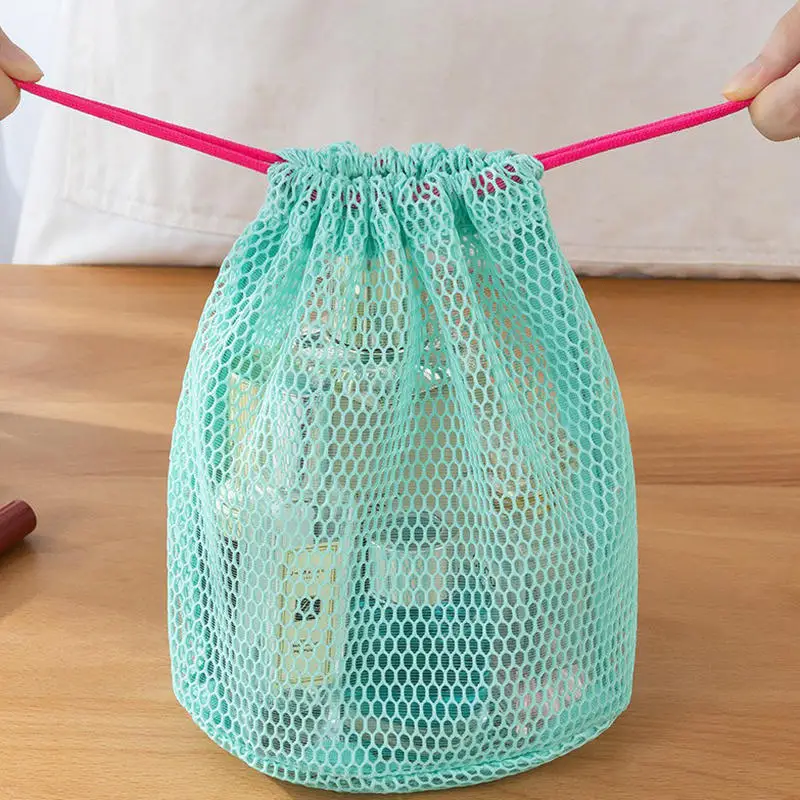 Mesh Large Capacity Drawstring Bag Portable Minimalist Toiletry Cosmetic Travel Hand Carry Storage Wash Pouch Organizer New
