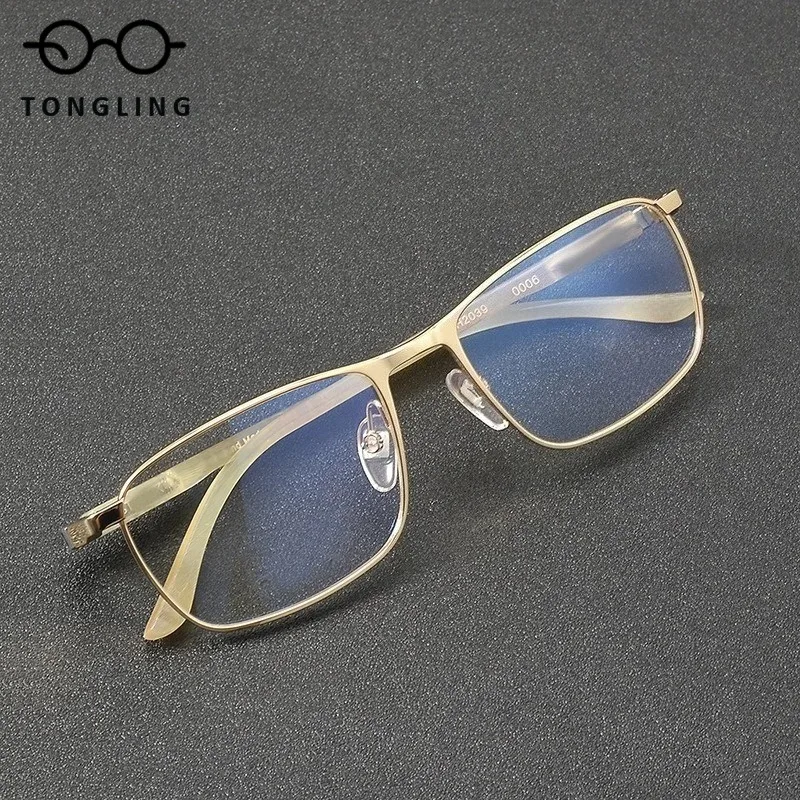 Top-Level Fashion Men Pure Natural Buffalo Horn Glasses Highend Women Hand-Polished Square Pure Titanium Business Eyeglass Frame