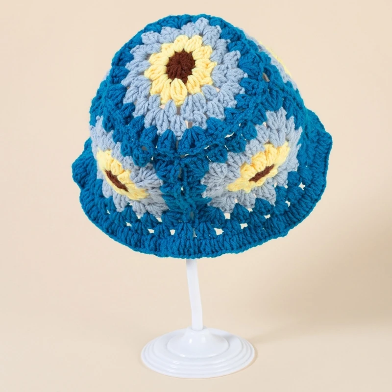 Crochet Flower Bucket Hat Summer Bucket Hat Crochet Flower Fisherman Hat for Adult Teens Skin-Friendly Commute Hat