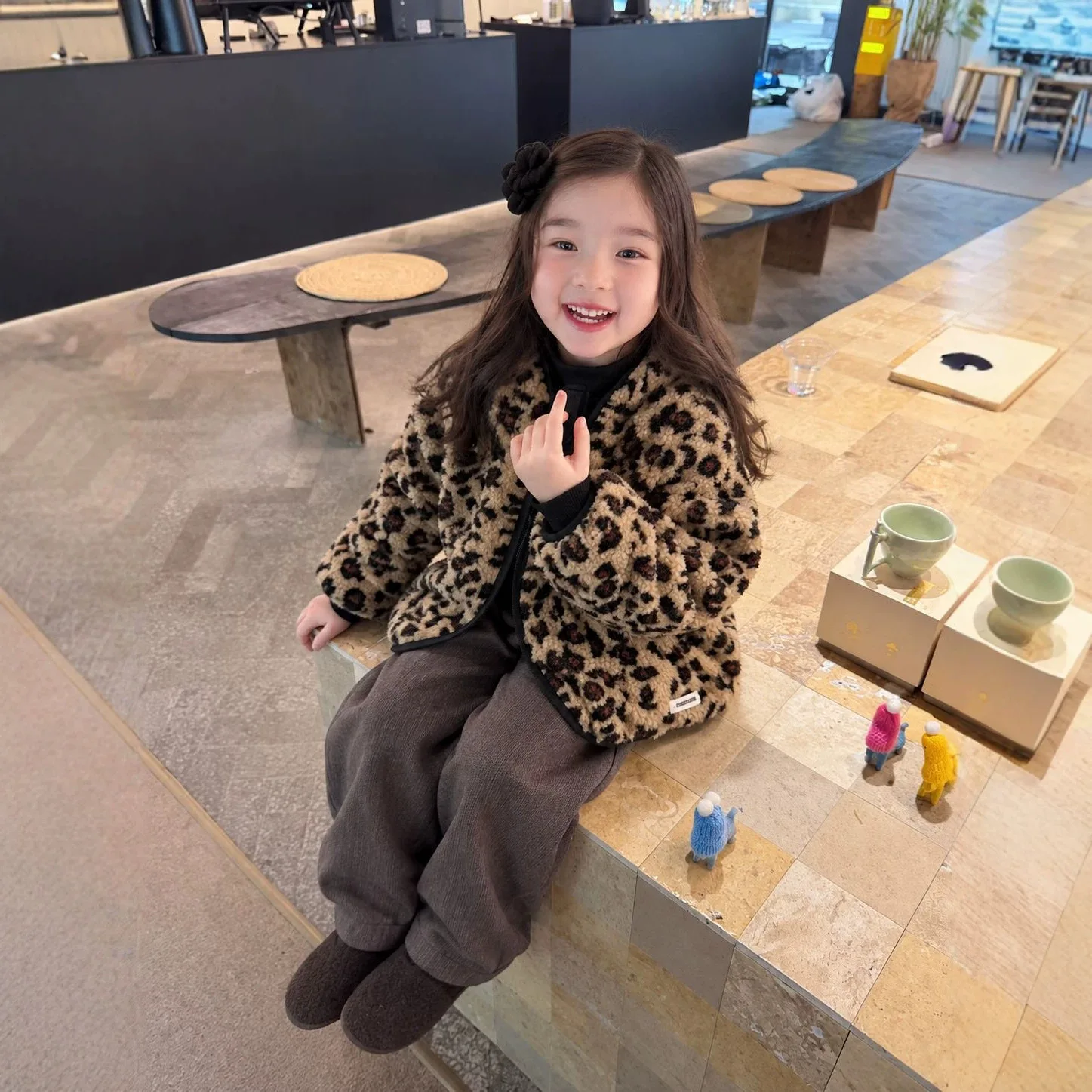 Korean Girls Fleece Leopard Jacket 2026 New Winter Kids Thick Padded Coat Medium Small Trendy Cool Furry Coat