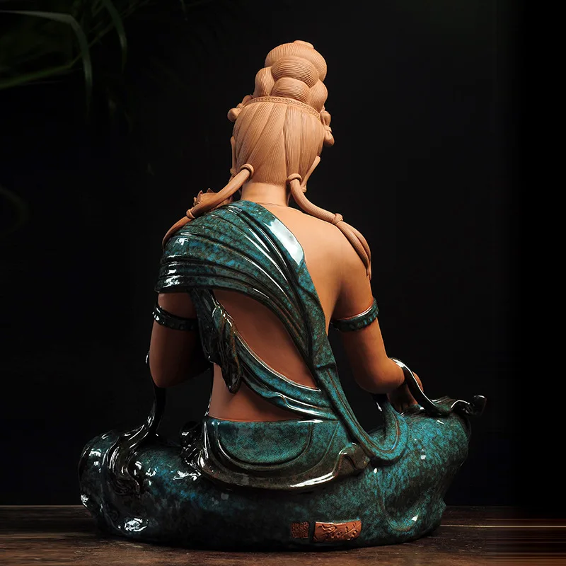 DSA Ceramic Lotus Water Moon Guanyin Buddha Statue Ornament Home Living Room Entrance Worship Free Guanyin Bodhisattva Crafts