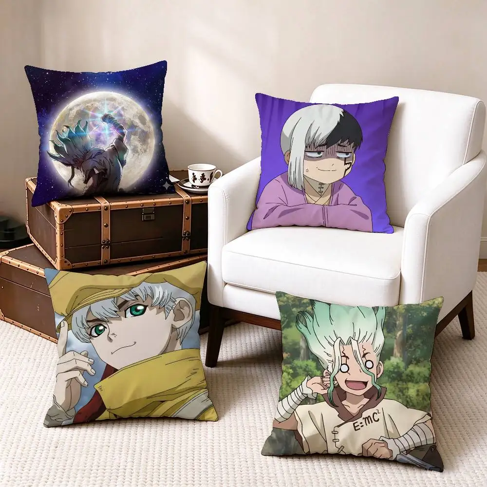 D-Dr s-STONE Anime  Pillow Case Square Double-Sided Sofa Cushion Cover Bedroom Bedside Pillow