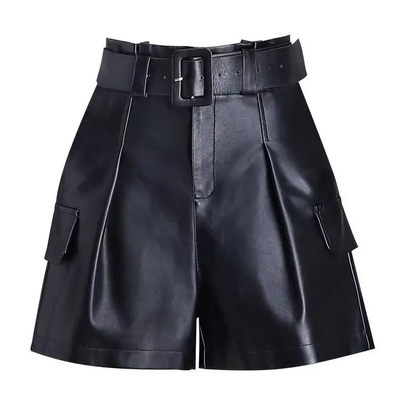 Leather  shorts women's autumn and winter wear casual  2025 new high-waisted  wide-leg  boots and pants  trend