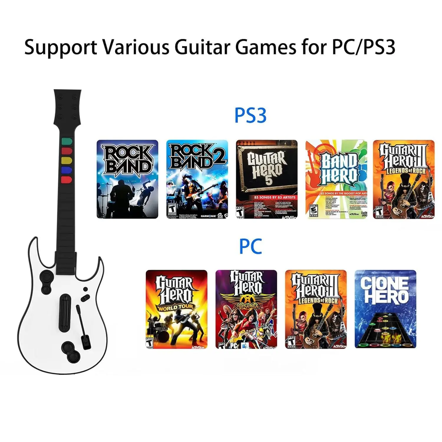 DOYO 2.4G Wireless Guitar Hero Controller for PC PS3 Compatible With Clone Hero Rock Band Games Remote Joystick Console