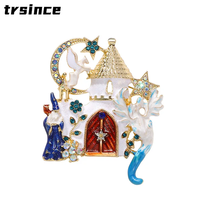 Fairy Tale Series Casual Badges Creative Elf Castle Brooch Cute Wizard Pins Delicate Flying Dragon Enamel Ornaments Gift