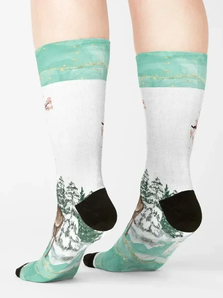 Raindeers in Winter ? Socks anti slip football halloween custom sports cotton Men's Socks Women's