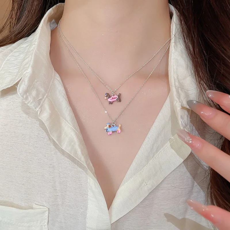 

Minar Funny Candy Color Enamel Cartoon Animal Dachshund Pendant Necklaces for Women Girls Silver Plating Copper Chain Chokers