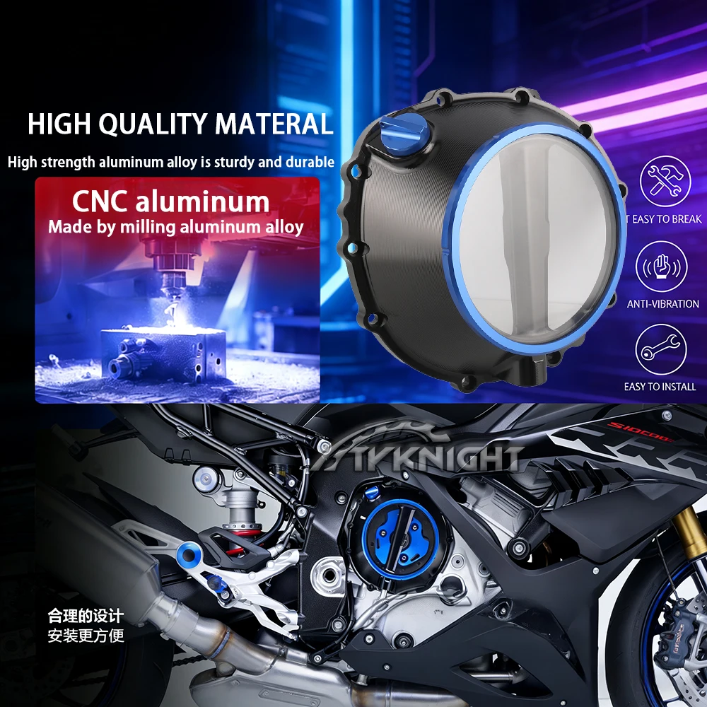 For BMW S1000RR/S1000R  S1000XR 2019-2025 S 1000 R RR XR M1000R/XR Motorcycle Engine Cover Transparent Clutch Cover CNC Aluminum