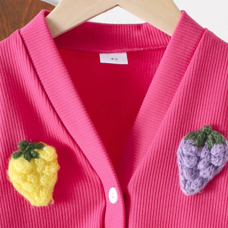 Girls Clothes Sets 2026 Spring Autumn 3pcs/set Strawberry Cardigan + Shirt + Short Skirt Suits for Kids Children Outfits Sets