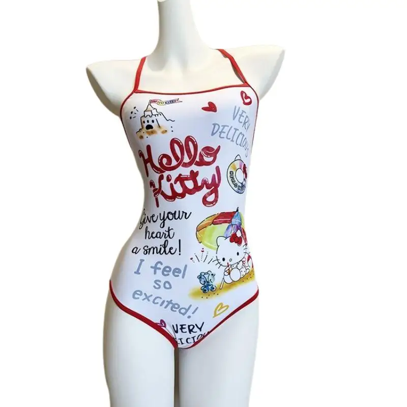 Sanrio Triangle une pièce Bikini Hello Kitty nouveau Style filles maillot de bain avec coussin de poitrine mode athlétisme plage Triangle maillot de bain