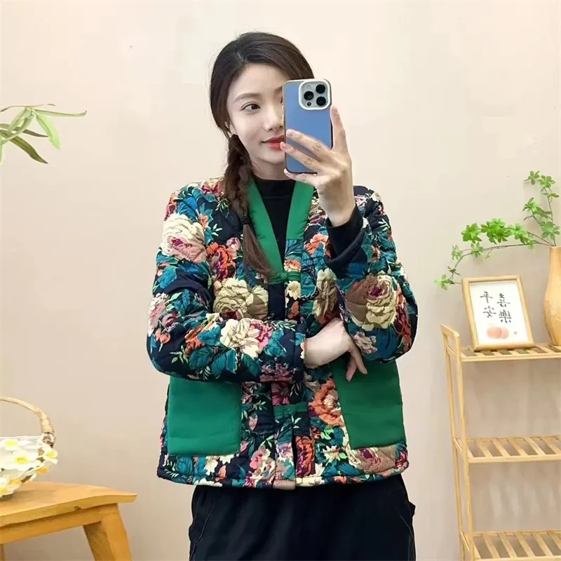 (Lining cloth) Thickened Winter New Korean Version Of Loose Plus-Size Printed Collar Fashion Women's Casual Cotton-Padded Clothe