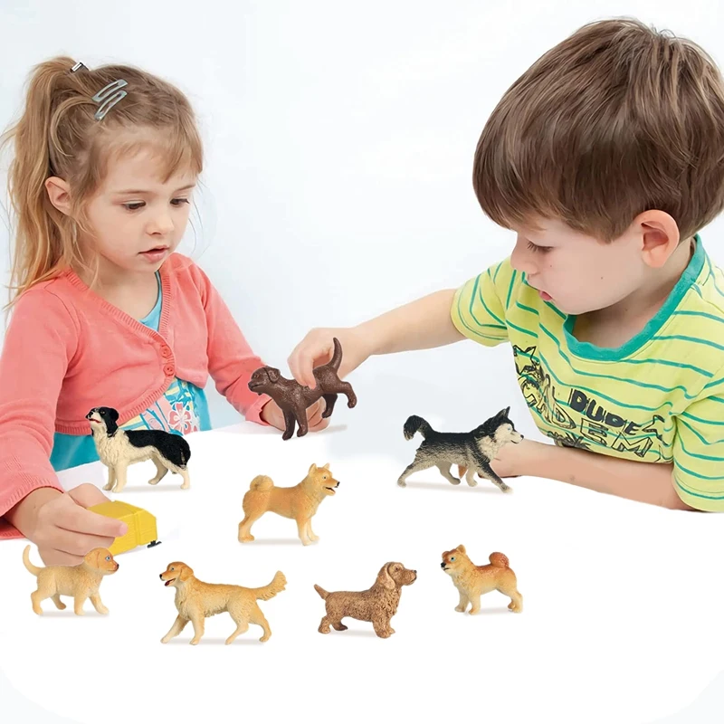 リアルな詳細なプラスチック犬の置物のおもちゃセット、動物のプレイセット、子供の幼児のための学校のプロジェクト、8個