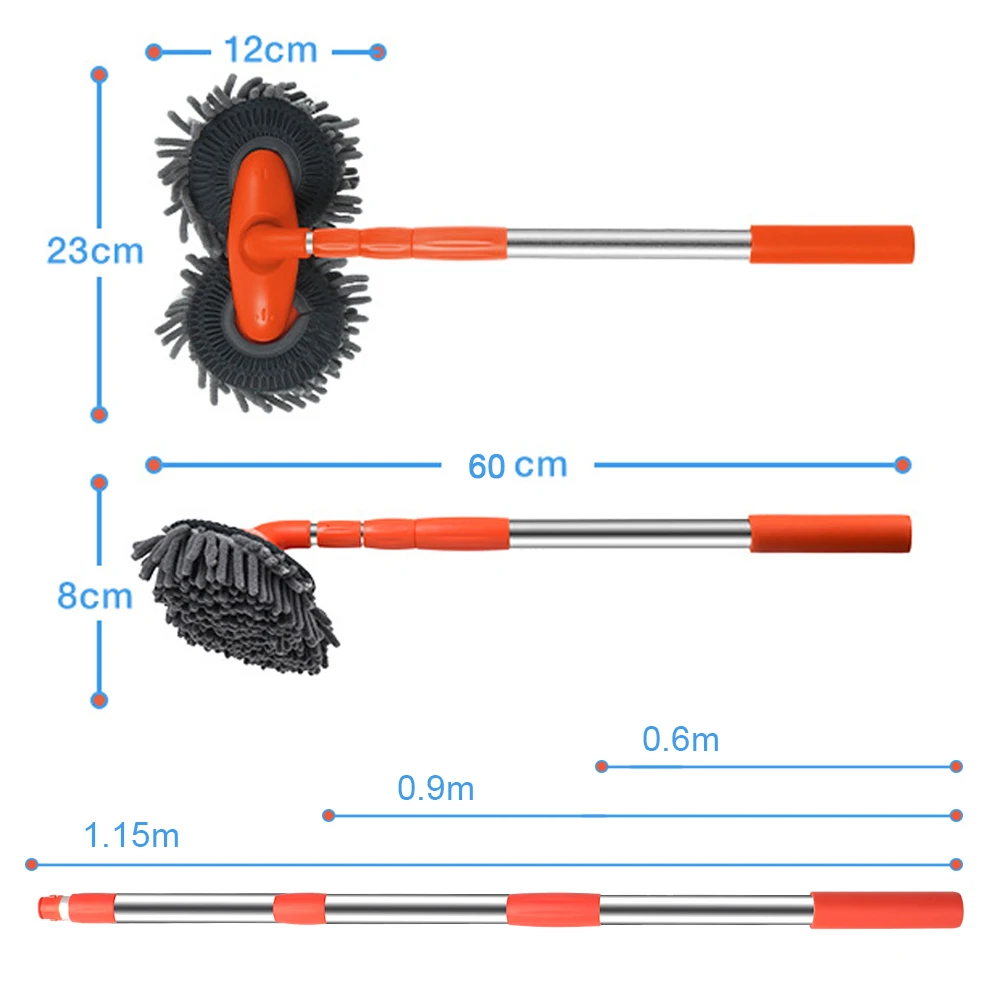 Auto Supplies Three-Section Telescopic Double Brush Head Auto Accessories Car Wash Mop Rotating Roof Window Cleaning Maintenance