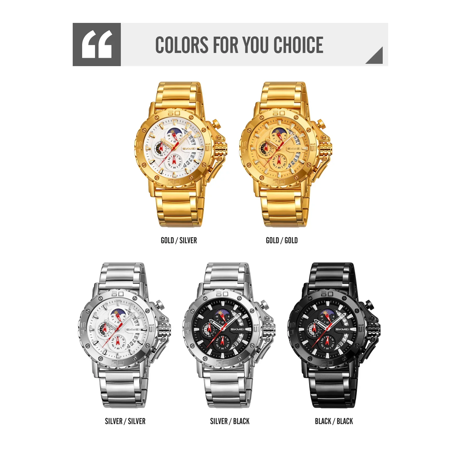 SKMEI 9344 MAN Luxurious Sport Waterproof Quartz Large Dial Display Watches with Calendar Analog timing Alarm Clock West Coast