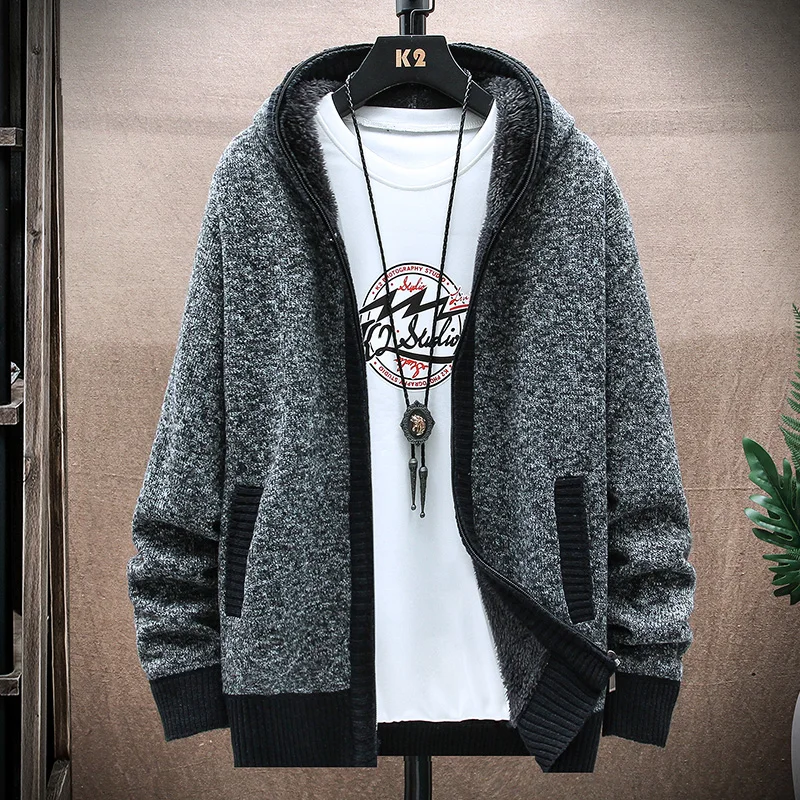 Camisola masculina de algodão outono inverno grosso com capuz quente tricô pulôveres masculinos camisola fino ajuste casual respirável camisola