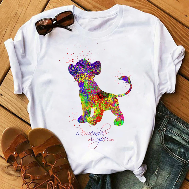 Kaus wanita imut Hakuna Matata atasan kartun Disney blus musim panas anak-anak grafis 2024 Ullzang The Lion King 90s Harajuku