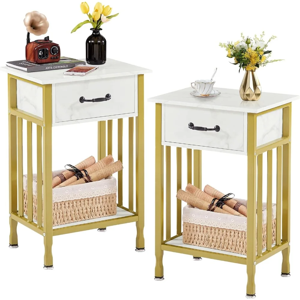 

Nightstands, Industrial Side Table/End Tables with Drawer and Storage Shelf, Night Stands for Bedroom, Living Room