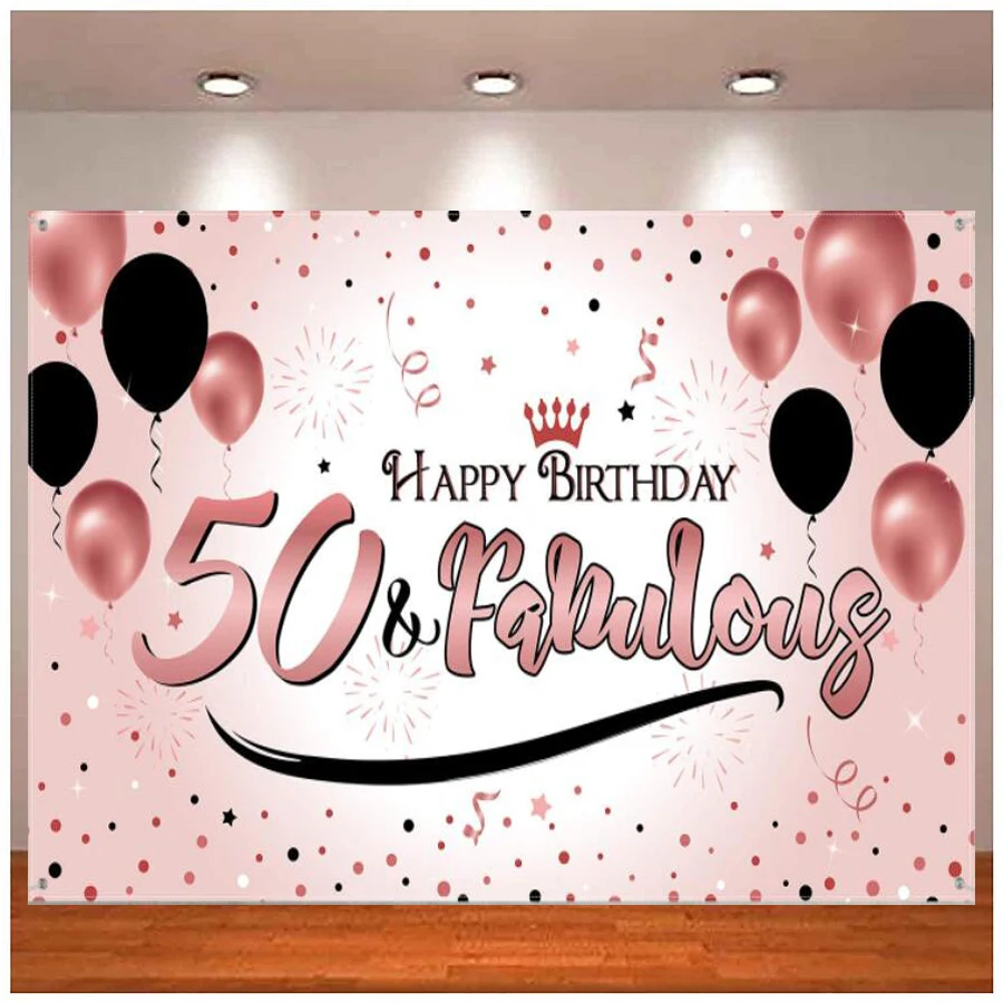 Photography Backdrop 50th Birthday Black Rose Party Decoration Black Rose Sign Poster Anniversary Photo Booth Background Banner