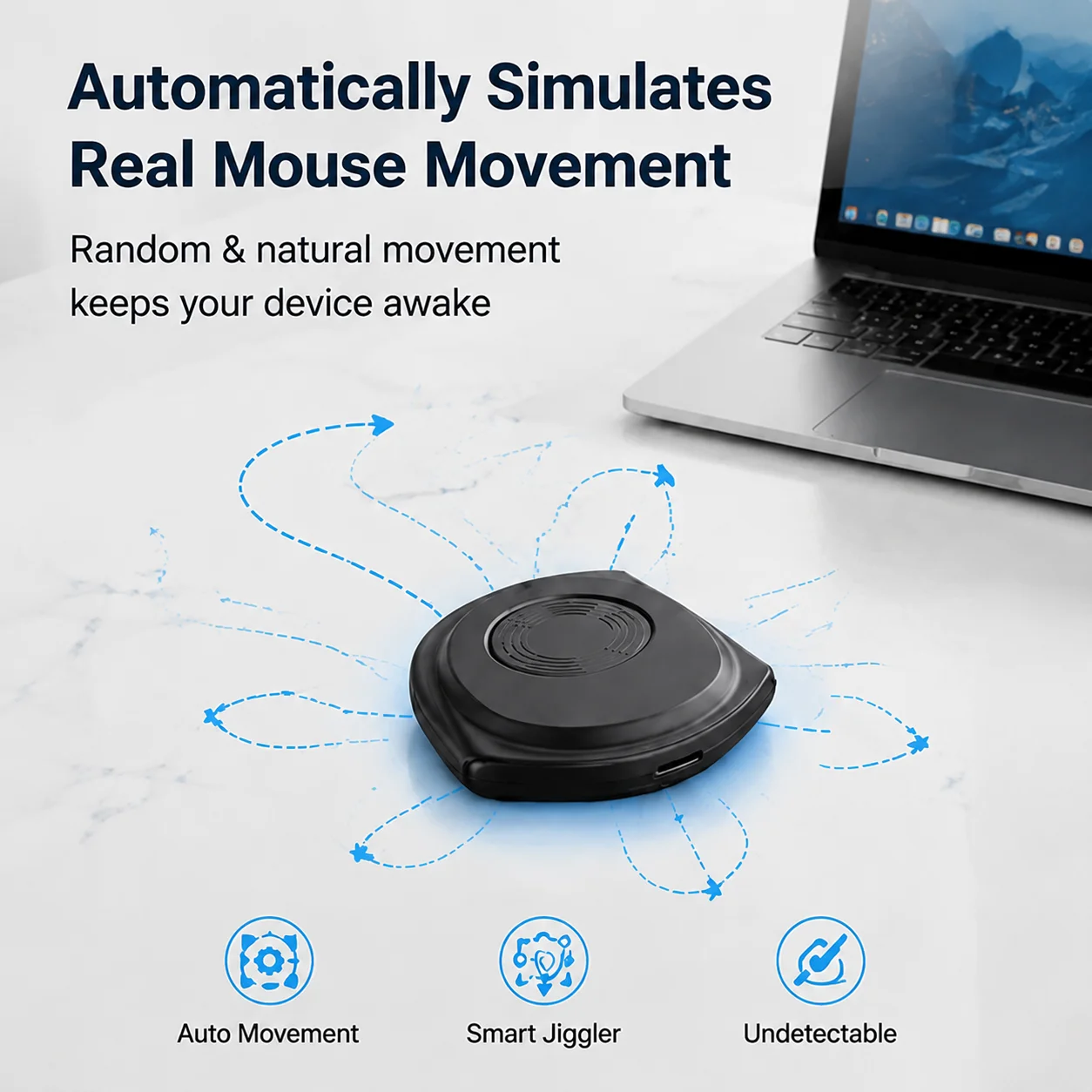 Mouse Jiggler, Ultra Slim, 20dB Noiseless, Undetectable Mouse Mover Simulates Realistic Movement, Driver Free Shaker