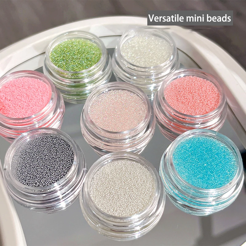 ネイルアート用キャビアラインストーン,1ボトル,マルチカラー,ミニラウンドボール,3D装飾用クリスタルビーズ