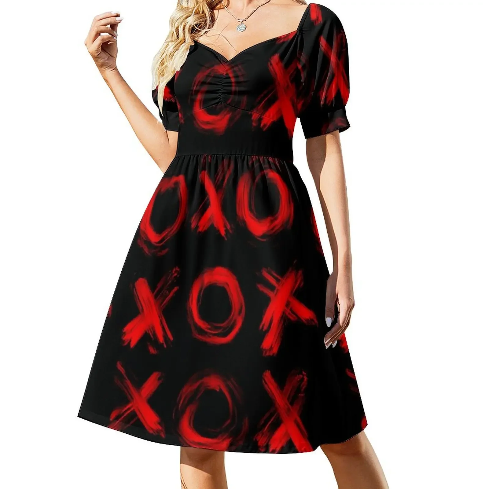 Valentine red grunge pattern, red xox, love, hugs, kisses re valentine graffiti Dress sexy short dresses daring evening dress