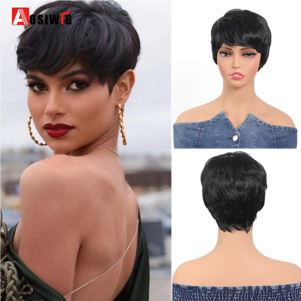 Synthetic Short Straight Wig Pixie Cut Wigs For Women Black Blonde Wigs Women Cosplay Wig With Bangs Heat Resistant Fiber Wig