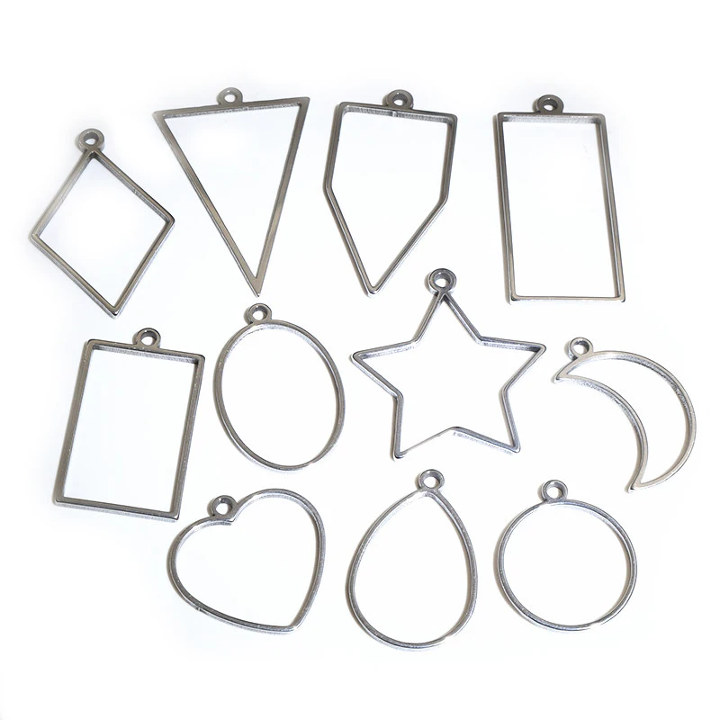 10 sztuk owalne okrągłe serce księżyc geometryczny kształt ramki ze stali nierdzewnej pierścienie do DIY Neckalce wisiorek Charms biżuteria zadatki — zdjęcie 3