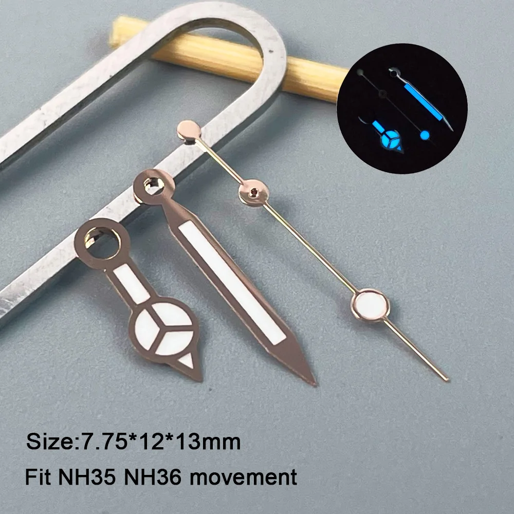 NH35 Wijzers Rose Goud Zilver Goud Horloge Wijzers Voor NH35/NH36/4R/7S Beweging Horloges Pointers blauw Lichtgevend