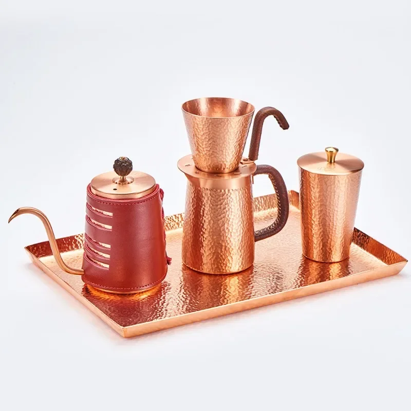 Copper hand brewing coffee pot set, thin mouth pot, drip filter pot copper plate
