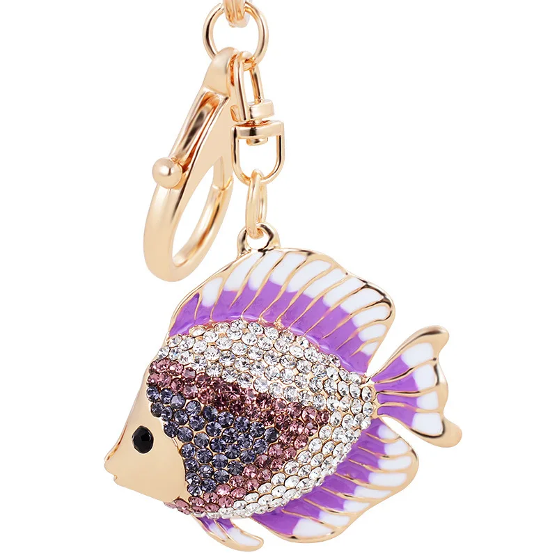 Chic Fish Shape KeyChains Rings Holder Exquisite Crystal Goldfish Bag Pendant For Car Rhinestone Keyrings KeyChains K267