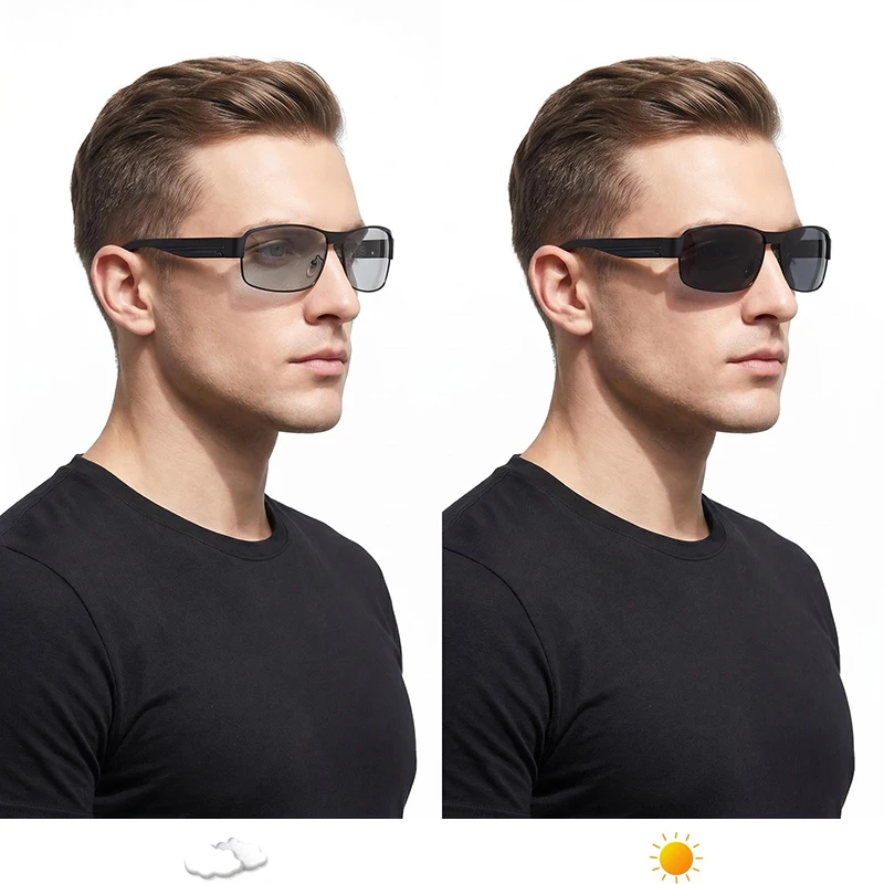 

Classic Rectangle Photochromic Sunglasses Men Luxury Metal Polarized Sun Glasses Male Fashion Outdoor Chameleon Driving Shades