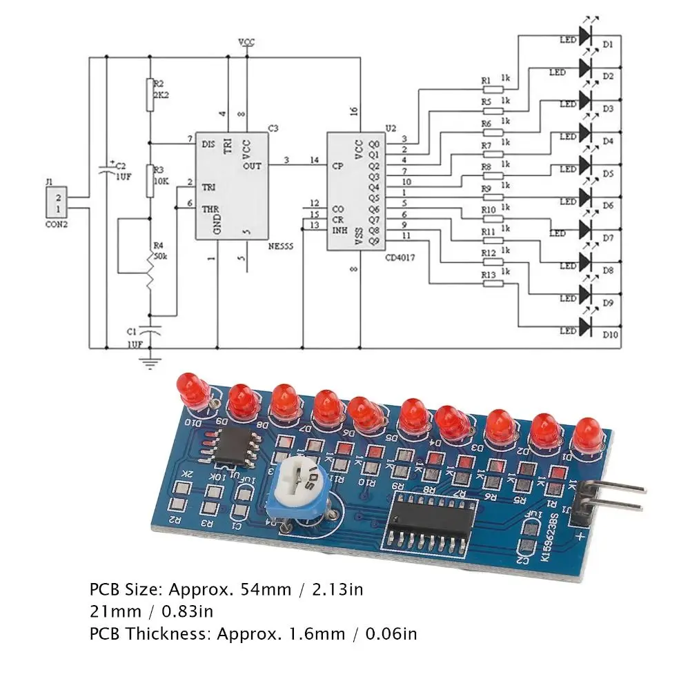 5PCS NE555 CD4017 Modulo LED luce che scorre acqua Kit parti sciolte Driver effetto luce che scorre Lampada ad acqua Modulo fai da te 54x21mm
