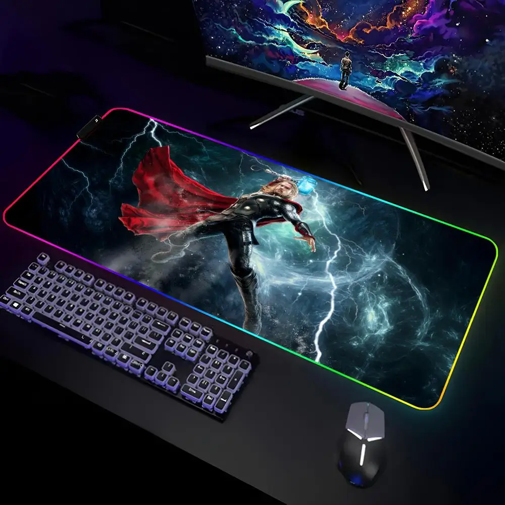 Thor bantalan Mouse Gamer RGB Deskmat alas Keyboard Gaming laptop LED Mousepad pelindung meja alas Mouse Anime