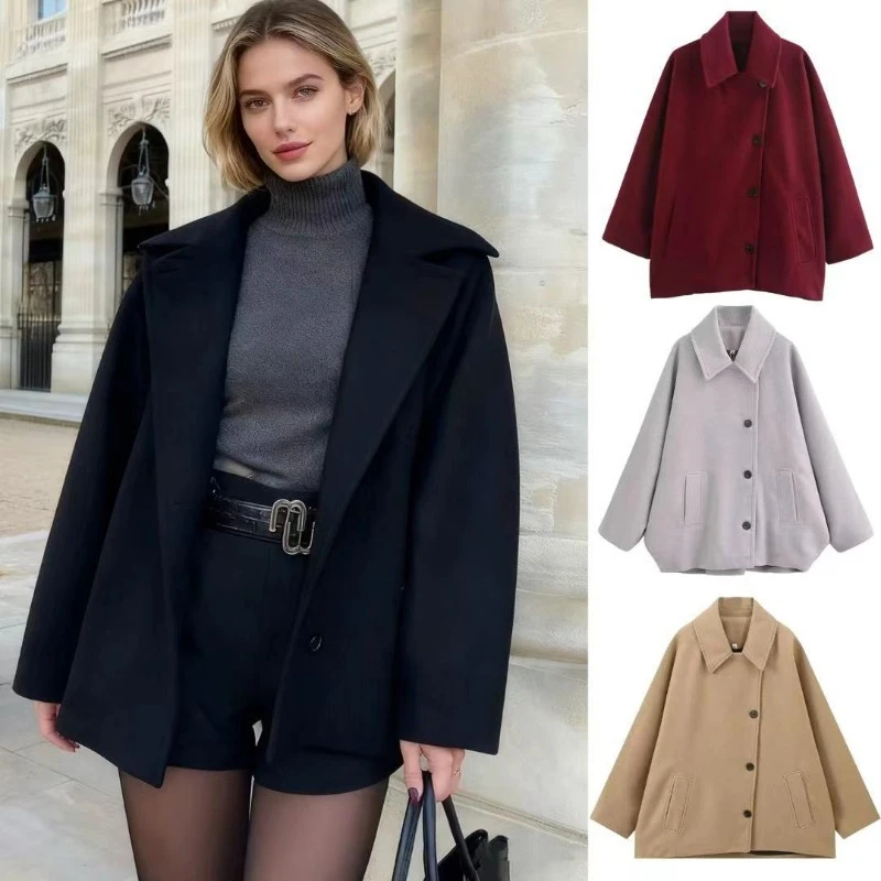 Women 2026 Spring Autumn New Hot Selling Wool Blend Short Loose Coat Outerwear Fashion Trendy Chic Versatile Daily Warm Stylish