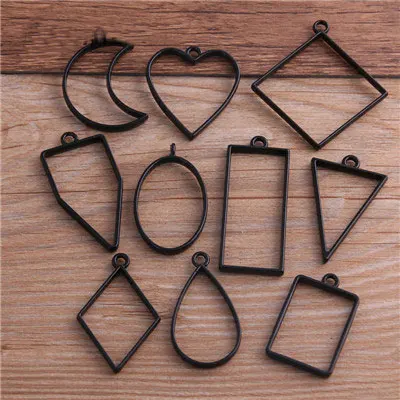 10Pcs 7 Color Geometric Figure Charm Hollow Glue Blank Pendant Tray Bezel Charms DIY Bracelet Necklace Handmade Bezel Mold