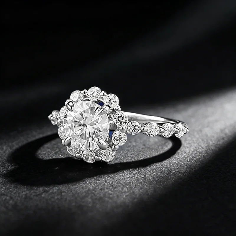 

Apaison Sparkling 6.5mm 1 Carat Moissanite Women's Wedding Ring - Engagement Party 925 Sterling Silver Jewelry Gift