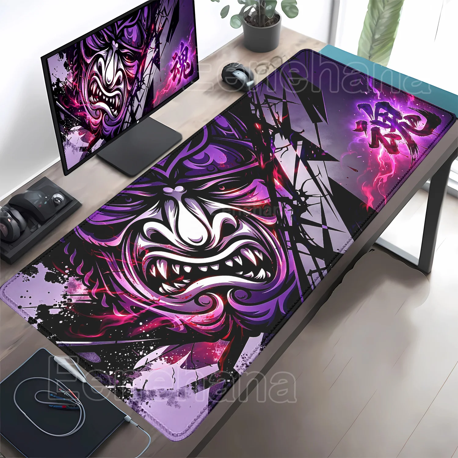 Ghost Face Anime Non-slip Base Mouse Pad HD Printing Japanese Samurai Devil Mask Gaming Office PC Computer Overlock XXL Desk Mat