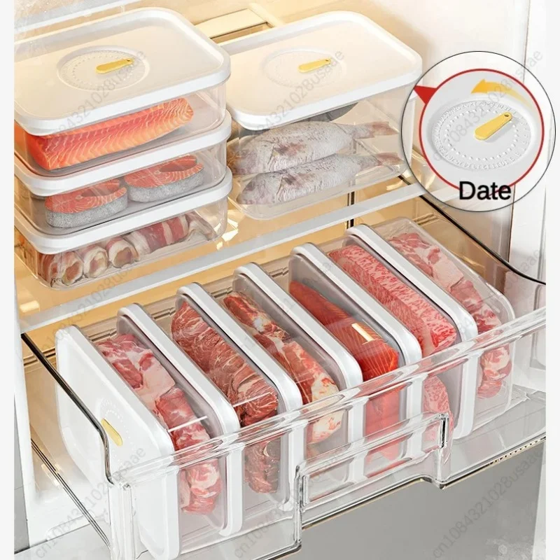 6PCS Thickened Storage Boxes Refrigerator Frozen Meat Dispenser Food Grade Crisper Food Seal Timing Box Kitchen Storage Supplies