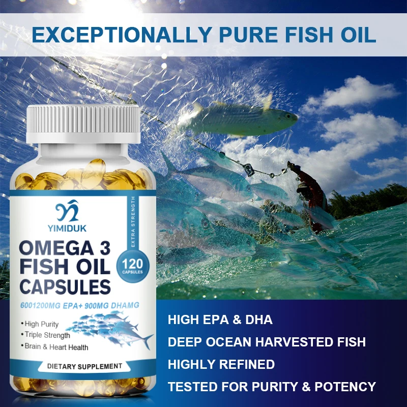 Omega-3 Fish Oil Capsules, Support  Cardiovascular System, Protects Eye Fatigue, Cognitive Function, & Learning Ability