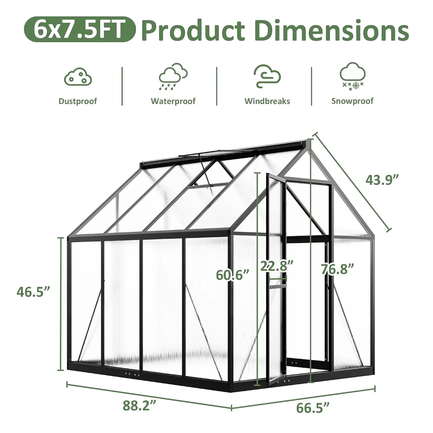 Walk-in Polycarbonate Greenhouse Outdoor Garden Plant Grow House 6×7.5 FT, Customized