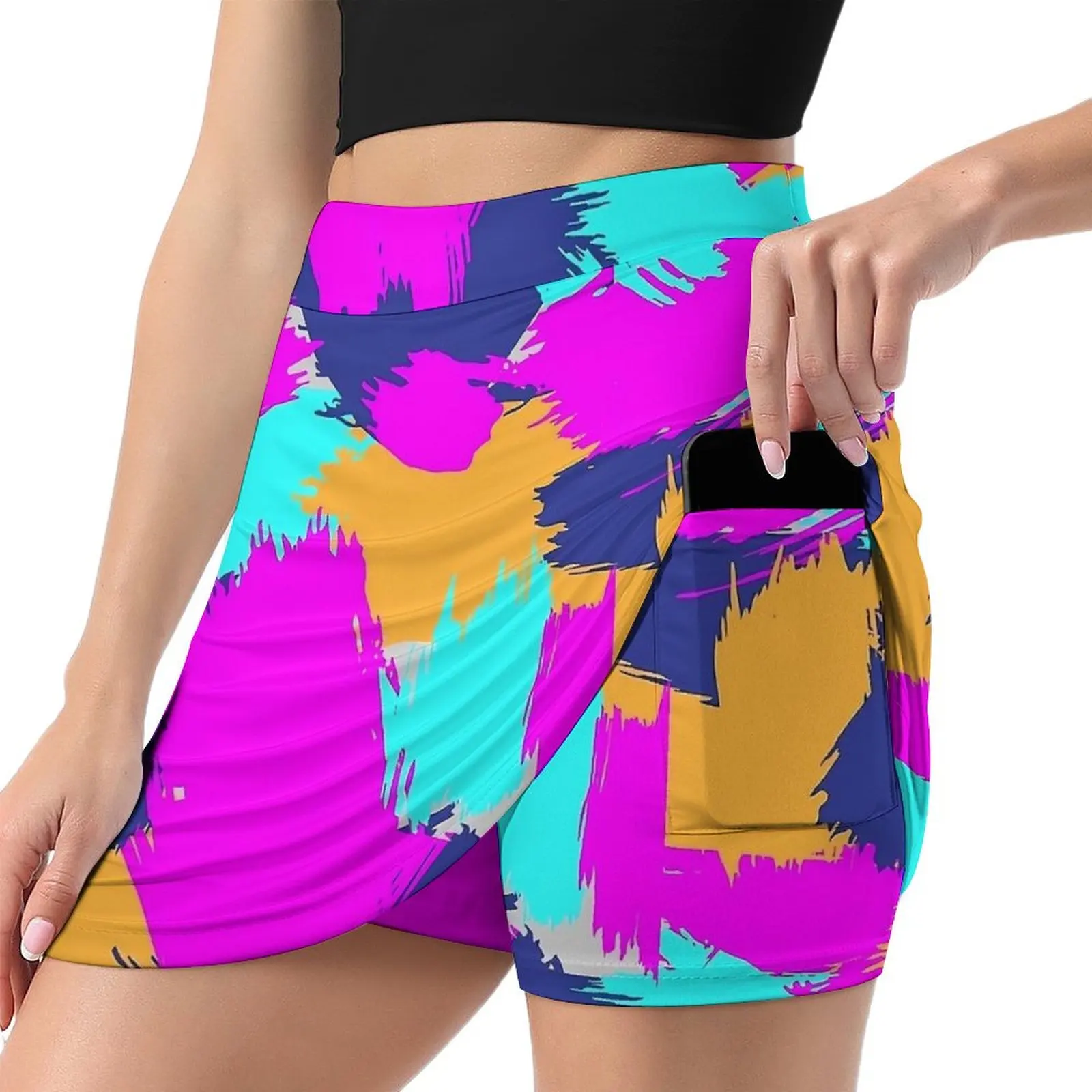 80s Color Block Print Skirt  Kawaii Mini Skirts Summer High Waist Graphic Street Style Casual Skirt Big Size 3XL 4XL